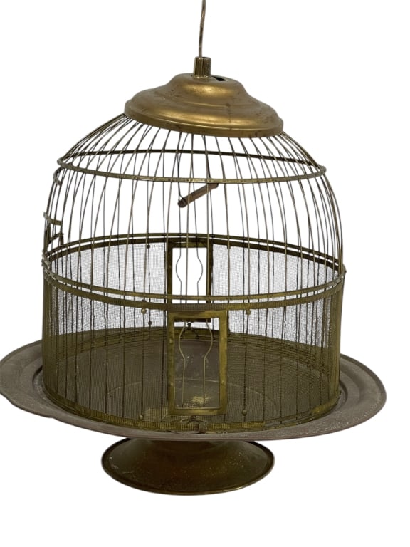 ANTIQUE HENDRYX BRASS WIRE HANGING DOME BIRD CAGE (1 of 5)