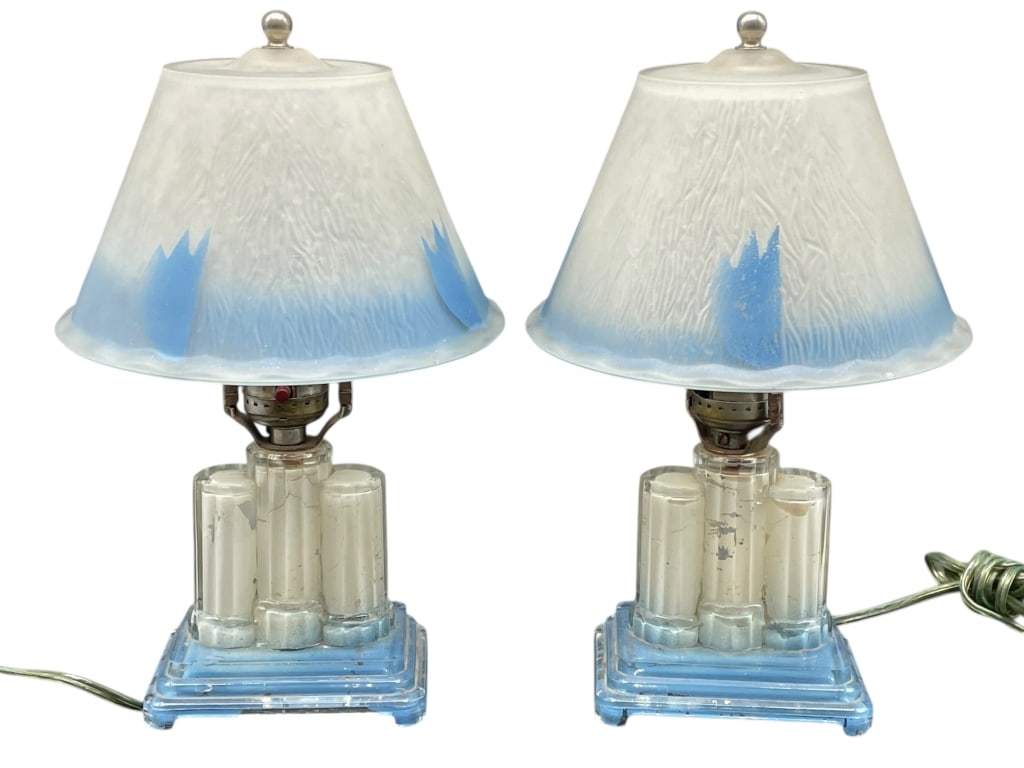 PAIR OF 1930s GLASS BOUDOIR TABLE LAMPS 11" (1 of 9)