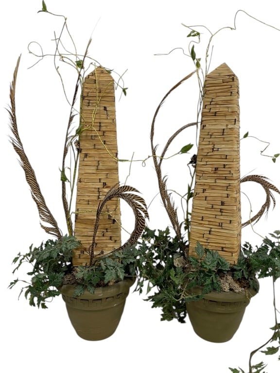 PAIR OF DECORATIVE WOVEN BAMBOO TOPIARY SCULPTURES (1 of 5)
