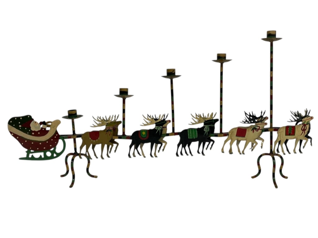 CHRISTMAS SANTA SLEIGH & REINDERR CANDLEHOLDER 32" (1 of 6)