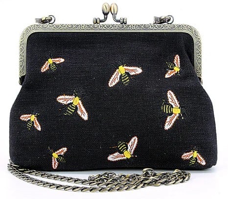 NEW! BLACK BEES KISSLOCK HANDBAG (1 of 2)