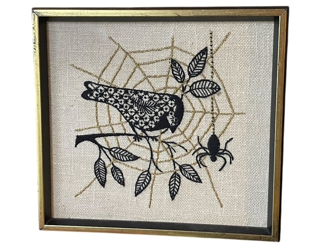 BLACKWORK EMBROIDERY "NEVERMORE" BIRD SPIDER FRAME (1 of 6)
