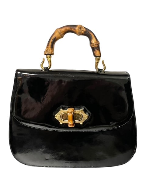 BAMBOO HANDLE & TOGGLE BLACK PATENT PURSE LK GUCCI (1 of 11)