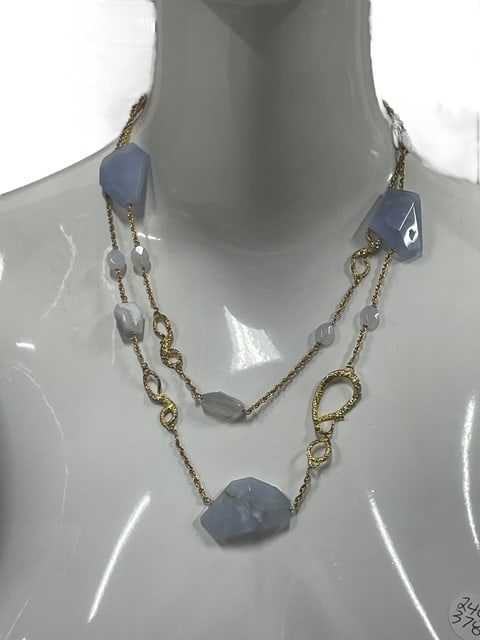 ALEXIS BITTAR LAVENDER STONES GOLD XL NECKLACE: - Designer Alexis Bittar - Lavender Blue Stones - Gold Tone in color - Extra long at 38" long msn By bidding on this listing, you understand and agree to be bound by the terms and conditions of DejaVu