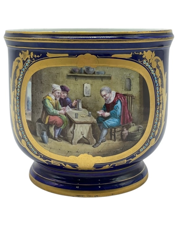 SEVRES STYLE HAND-PAINTED PORCELAIN CACHE POT 7" (1 of 6)