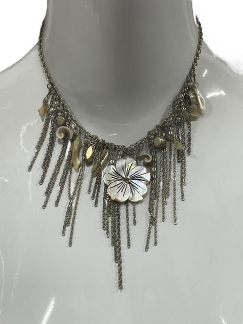 OMIKEY DESIGNER 80'S CHAINS SHELL FLORAL NECKLACE (1 of 6)