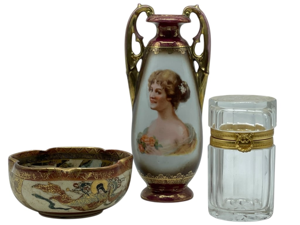 PORTRAIT VASE, SATSUMA BOWL & CRYSTAL TRINKET BOX (1 of 12)