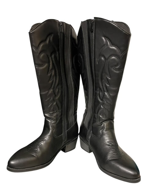 BLACK PU COWBOY COWGIRL BOOTS 9.5 WW XL CALF SEXY (1 of 8)