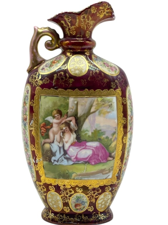 VIENNA AUSTRIA HAND-PAINTED PORCELAIN EWER 9" (1 of 6)