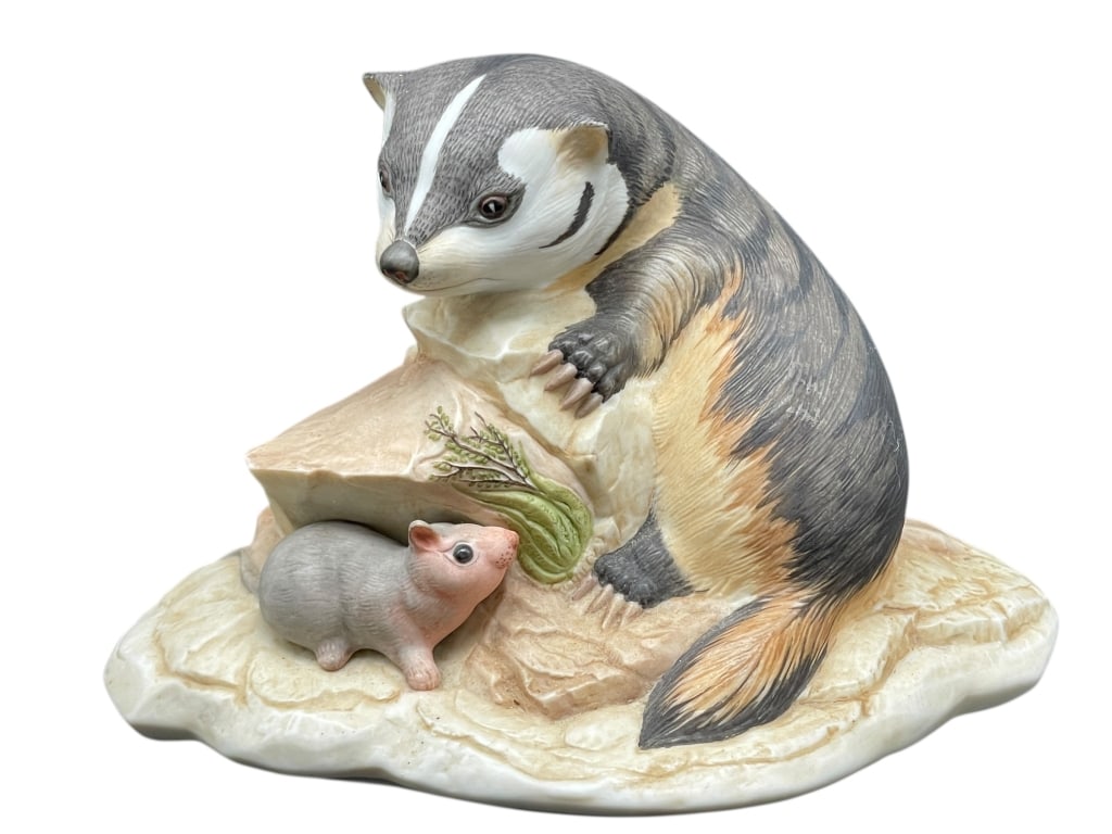 KAZMAR “AMERICAN BADGER CUB?? LIMITED SCULPTURE 6": KAZMAR “AMERICAN BADGER CUB” LIMITED SCULPTURE #50Highly detailed KAZMAR wildlife sculpture depicting an American badger cub posed on a naturalistic rocky base, featuring realistic proportions