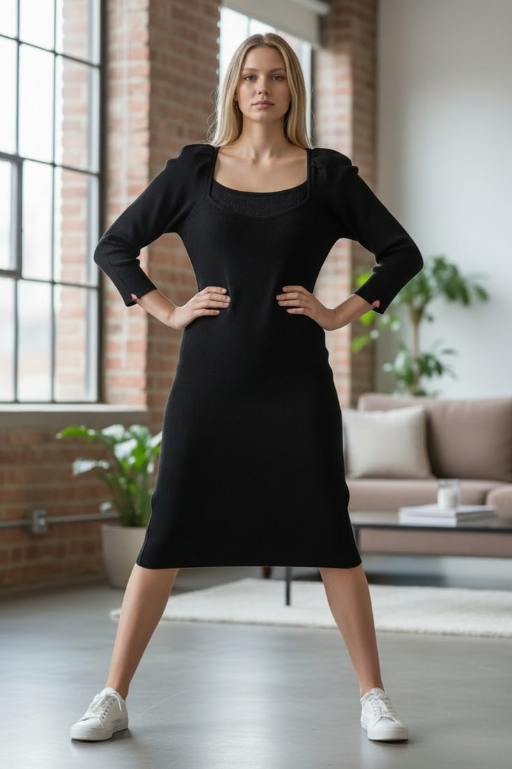 VINTAGE ST JOHN KNITS EVENING PRINCESS CUT DRESS M: - Vintage 80's style St John Knits Evening dress - Fits a size Medium best up to 38" bust maybe a small bust Large in size - Classic santana knit material in jet black, no fading - 45" in length - gor