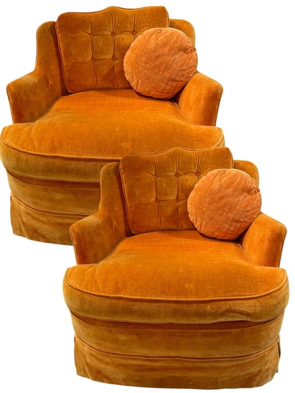 PAIR OF MID MOD ORANGE SWIVEL CHAIRS (1 of 8)