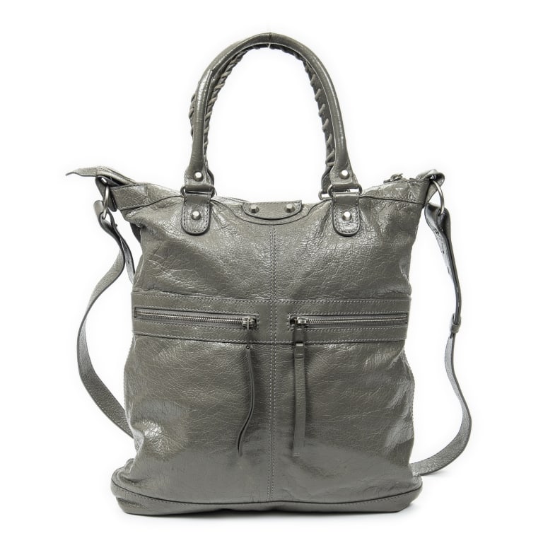 BALENCIAGA LARGE CLASSIC SQUARE CARRYALL DISTRESS: *For ALTERNATIVE SHIPPING QUOTES, please visit www.dejavuauctionshipping.com* Balenciaga Large Classic Square Carryall Distressed Calfskin Leather * COLOR: Grey * PRODUCTION CODE: 340679-1730-G-1669 *