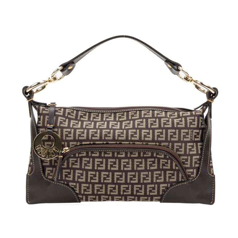 FENDI FRONT POCKET ZUCCA CANVAS HOBO: *For ALTERNATIVE SHIPPING QUOTES, please visit www.dejavuauctionshipping.com* Fendi Front Pocket Hobo Zucca Canvas * COLOR: Brown/Beige * PRODUCTION CODE: 2579-8BR464LXT-049 * INCLUDED: None 29*24*4cm