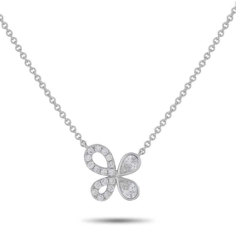 18K WHITE GOLD 0.95CT DIAMOND PENDANT: This exquisite necklace offers a stylish sense of fluidity. Crafted from 18K White Gold, Diamonds with a total weight of 0.95 carats add elegance to the stunning, asymmetrical pendant. The pendant mea