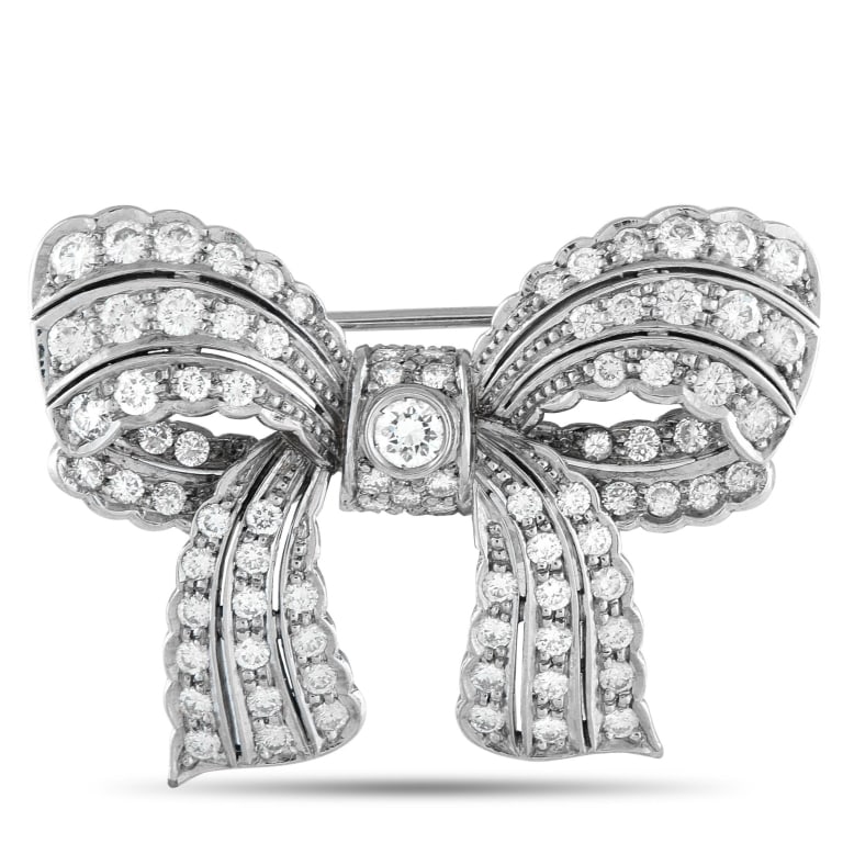 18K WHITE GOLD 2.75CT DIAMOND BOW BROOCH (1 of 3)