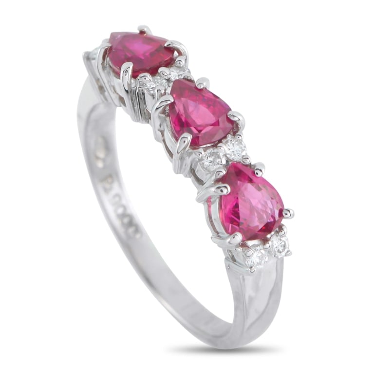 PLATINUM 0.11CT DIAMOND AND RUBY RING SIZE 5.5 (1 of 5)