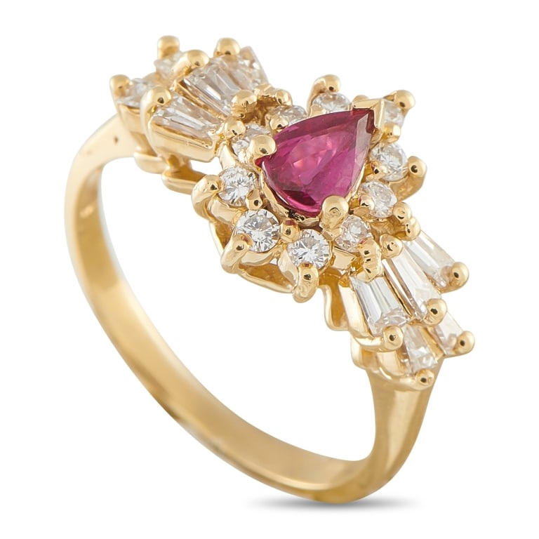 14K YELLOW GOLD 0.60CT DIAMOND AND RUBY RING 6.75 (1 of 5)