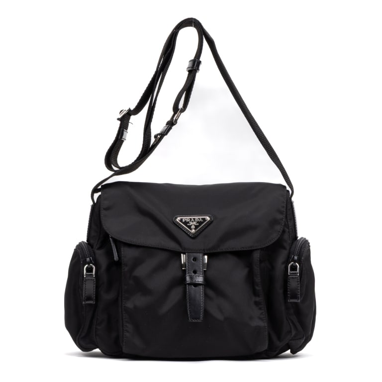 PRADA FLAP CROSSBODY POUCH SILVER NYLON CANVAS SI (1 of 10)