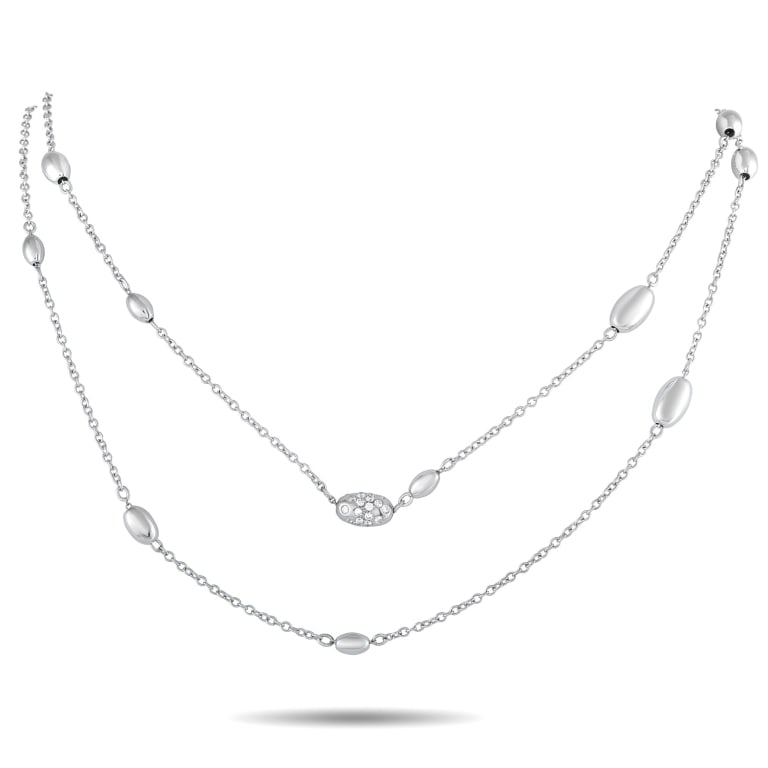 HASBA 18K WHITE GOLD 0.85CT DIAMOND BEAD NECKLACE: Dynamic and subtle, this long necklace offers just the right amount of shimmer, making it ideal from day to night. Its simplicity makes it incredibly easy to pair with outfits and layer with other nec