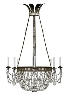 DENNIS & LEEN TREMONTO CRYSTAL CHANDELIER 54": DENNIS & LEEN TREMONTO LEAD CRYSTAL EMPIRE STYLE CHANDELIER (DL-CD 24L) -An exceptionally handsome Dennis & Leen Tremonto Chandelier (Model DL-CD 24L), showcasing a transitional Empire Style design th