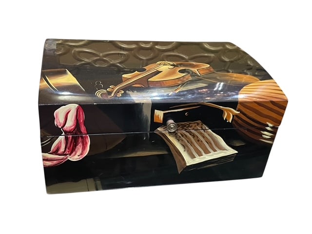 GORGEOUS VIOLIN TROMPE L'OEIL WOOD TRINKET BOX 12" (1 of 13)