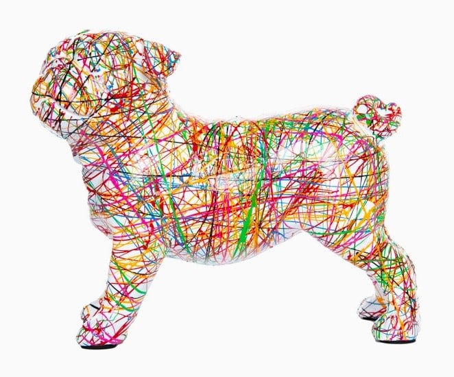 PAINTED EXPRESSIONIST BULLDOG SCULPTURE 9": PAINTED EXPRESSIONIST STANDING BULLDOG SCULPTURE 9" -New -This standing bulldog captures the raw intensity of emotion through bold, angular lines and dynamic form, evoking a sense of strength and dete