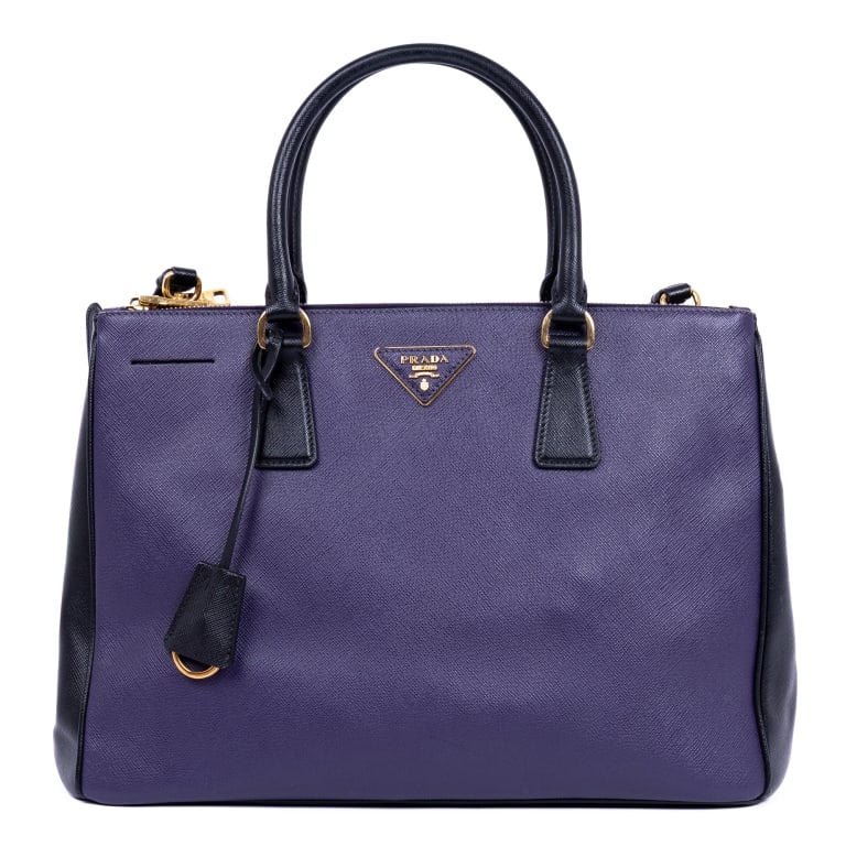 PRADA DOUBLE ZIP GALLERIA TOTE BLUE/BLACK SAFFIAN: *For ALTERNATIVE SHIPPING QUOTES, please visit www.dejavuauctionshipping.com* Prada Double Zip Galleria Tote Blue/Black Saffiano Lux Leather Gold * COLOR: Blue/Black * PRODUCTION CODE: B2274A / 239I *