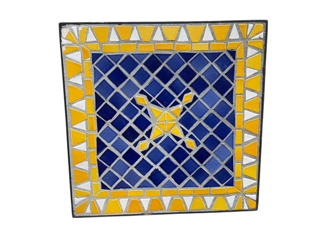 VINTAGE PIER 1 BLUE YLW FRAMED MOROCCAN ART TILE (1 of 8)