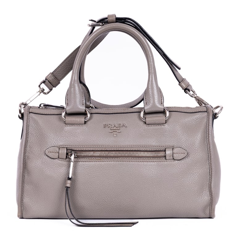 PRADA BAULETTO BOSTON SMALL GREY VITELLO PHENIX L: *For ALTERNATIVE SHIPPING QUOTES, please visit www.dejavuauctionshipping.com* Prada Bauletto Boston Small Grey Vitello Phenix Leather Silver * COLOR: Grey * PRODUCTION CODE: 1BB022 / 165 * INCLUDED: S