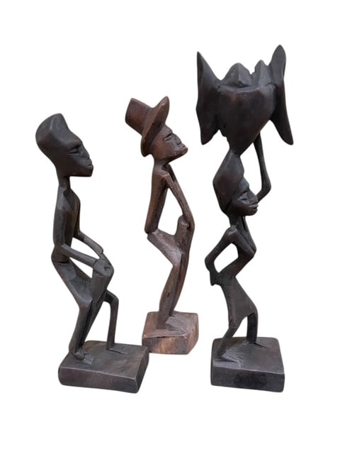 3 VTG AFRICAN CARVED BLACKWOOD MPINGO FOLK FIGURES (1 of 6)