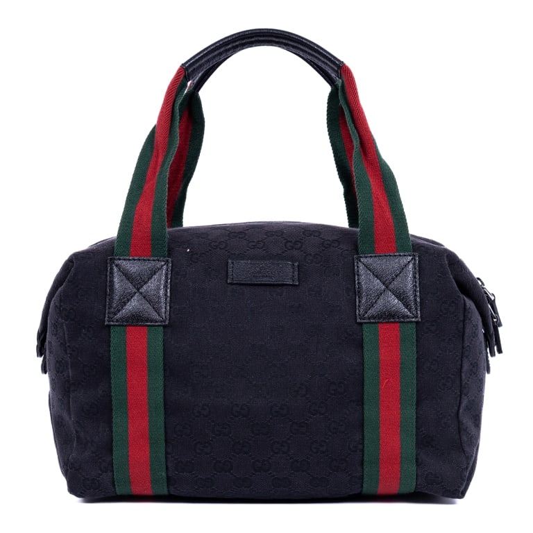 GUCCI SHELLY LINE SMALL BOSTON BLACK MONOGRAMMED: *For ALTERNATIVE SHIPPING QUOTES, please visit www.dejavuauctionshipping.com* Gucci Shelly Line Small Boston Black Monogrammed Canvas Silver * COLOR: Black * PRODUCTION CODE: 235135-525040 * INCLUDED: