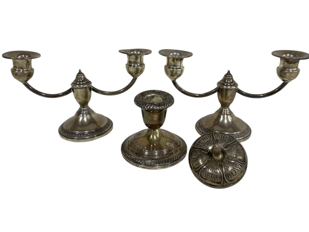 STERLING SILVER CANDLE HOLDERS AND SPIN TOP 900G (1 of 8)