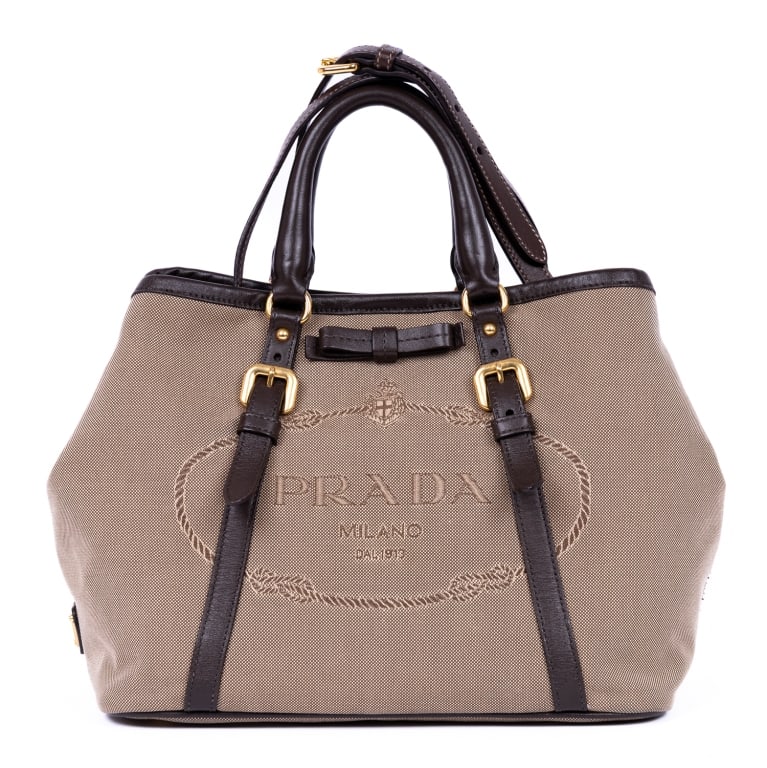 PRADA BEIGE/BURGUNDY CROSSBODY SATCHEL: *For ALTERNATIVE SHIPPING QUOTES, please visit www.dejavuauctionshipping.com* Prada Crossbody Satchel Beige/Burgundy Logo Stampata Canvas Gold * COLOR: Beige/Burgundy * PRODUCTION CODE: BN1841 / 173 *