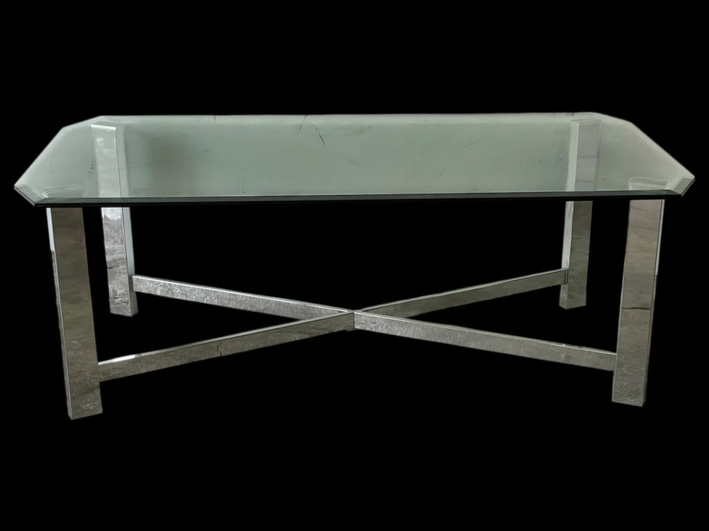 CHROME AND GLASS RECTANGULAR COFFEE TABLE 50" - 2