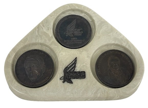 AFPAC COMMEMORATIVE MEDALLION SET W DISPLAY PLAQUE: ****for competitive shipping options please go to www.dejavuauctionshipping.comAFPAC COMMEMORATIVE MEDALLION SET W DISPLAY PLAQUE-Very good pre owned condition-Plaque approx 2"h x 5"w x