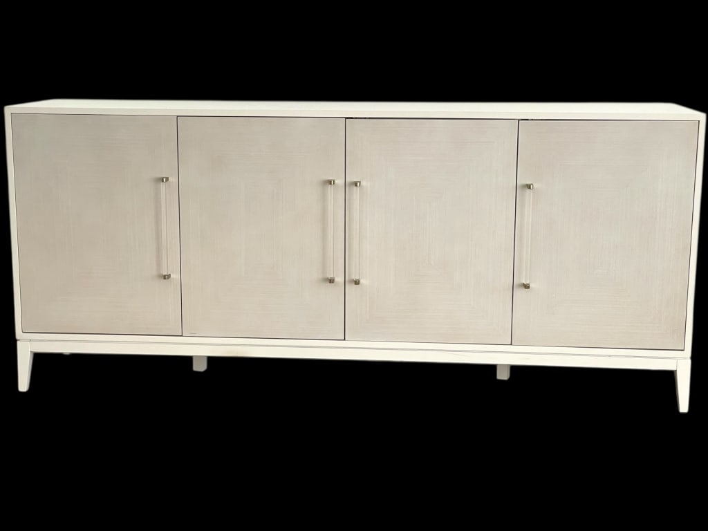 CONTEMPORARY WHITE FOUR-DOOR CREDENZA 78": ****for competitive shipping options please go to www.dejavuauctionshipping.com -CONTEMPORARY WHITE FOUR-DOOR CREDENZA 78" -This contemporary white credenza features a clean-lined silhouette with four