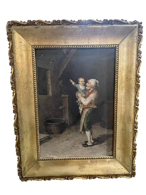 ANTIQUE ENGLISH OIL ON COPPER PAINTING "HAIR CUT" (1 of 10)