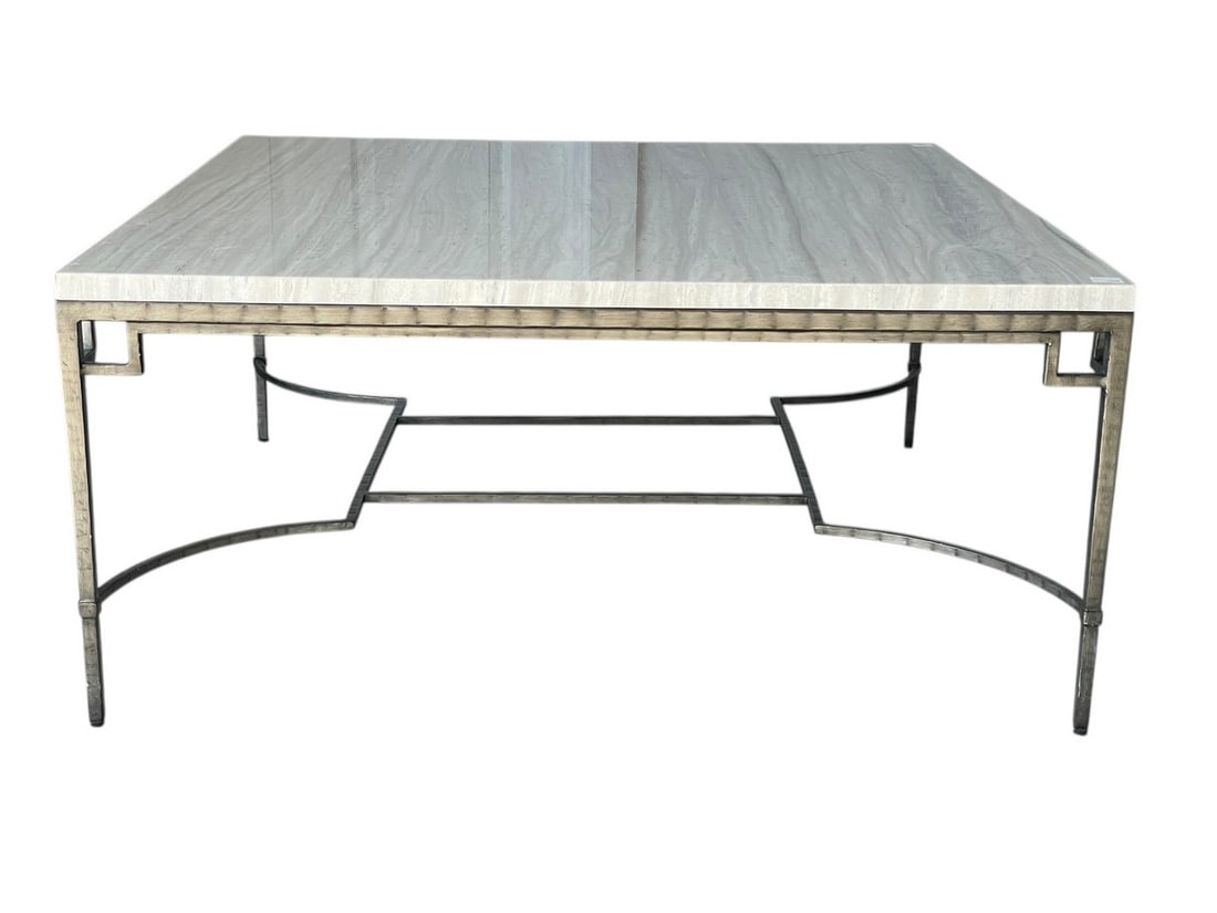RECTANGULAR MARBLE TOP COFFEE TABLE W METAL BASE - 2
