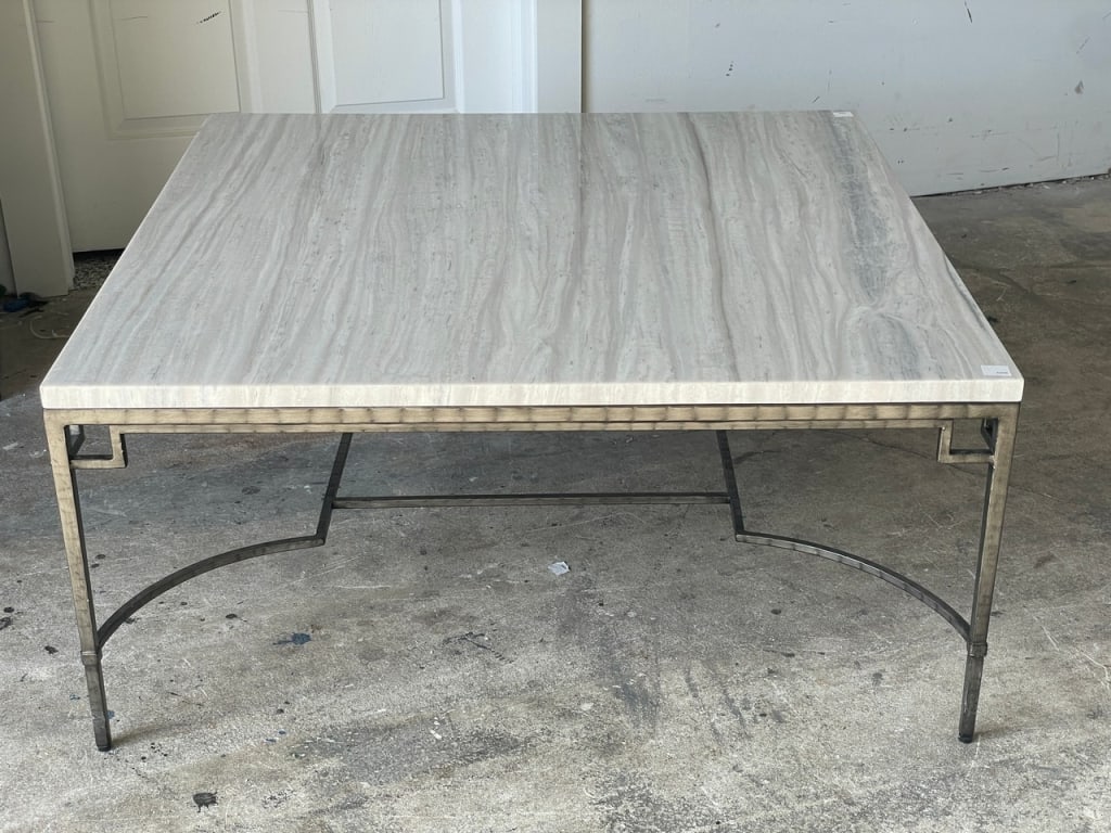 RECTANGULAR MARBLE TOP COFFEE TABLE W METAL BASE - 3