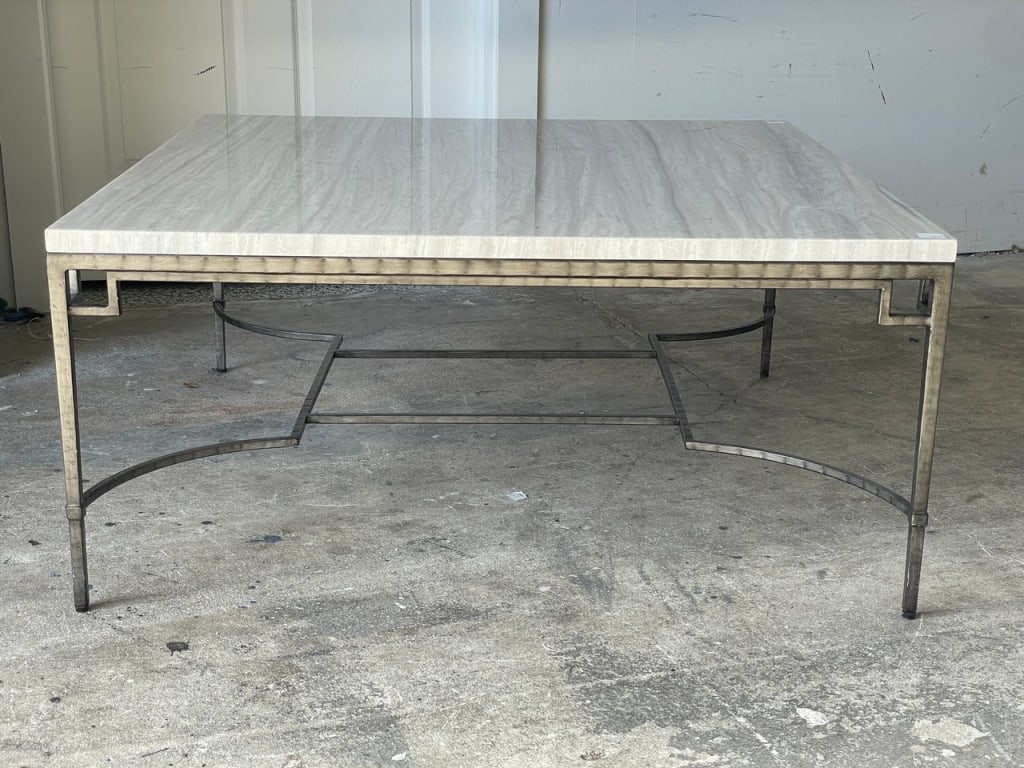 RECTANGULAR MARBLE TOP COFFEE TABLE W METAL BASE - 4