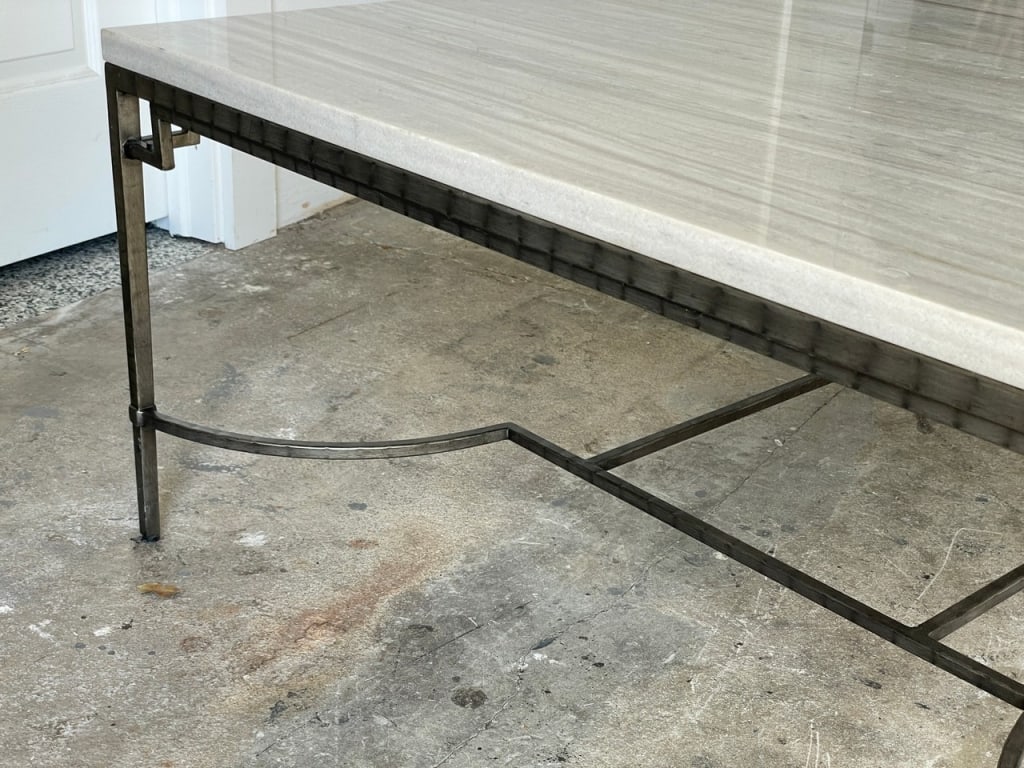 RECTANGULAR MARBLE TOP COFFEE TABLE W METAL BASE - 8