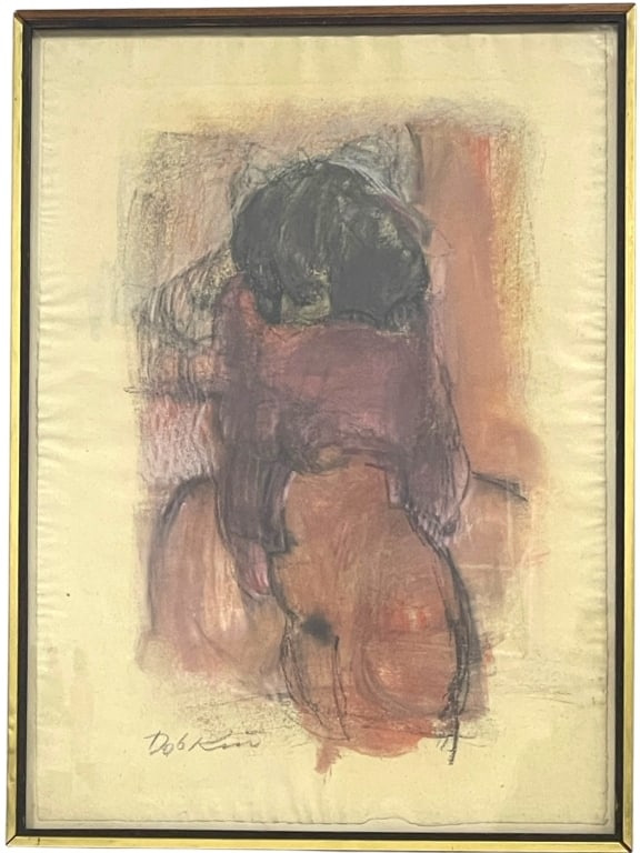 SIGNED ABSTRACT PASTEL ON PAPER 33" (1 of 5)