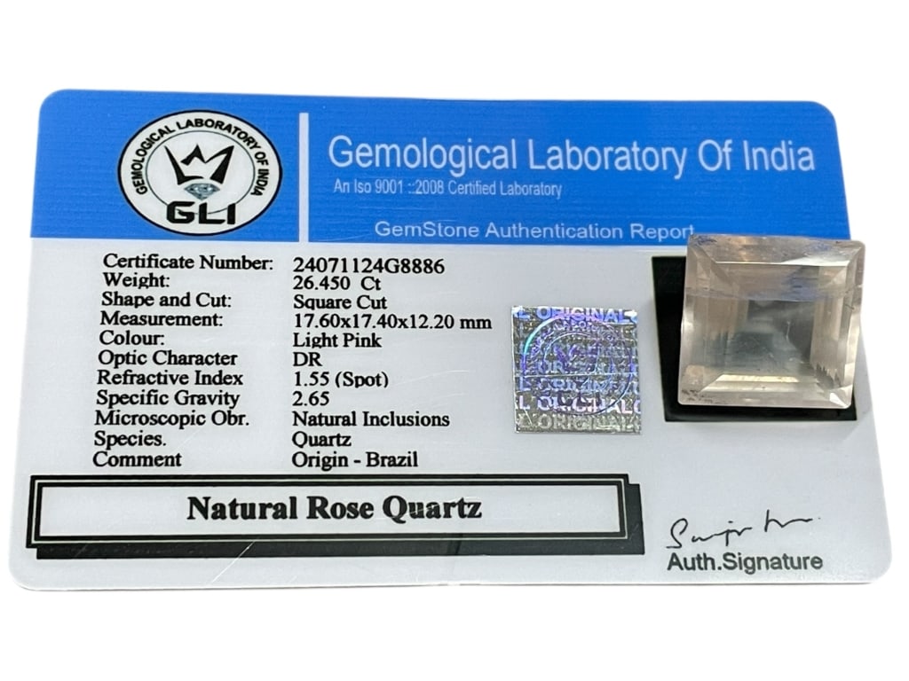 NATURAL ROSE QUARTZ – 26.45 CT SQUARE CUT (1 of 2)