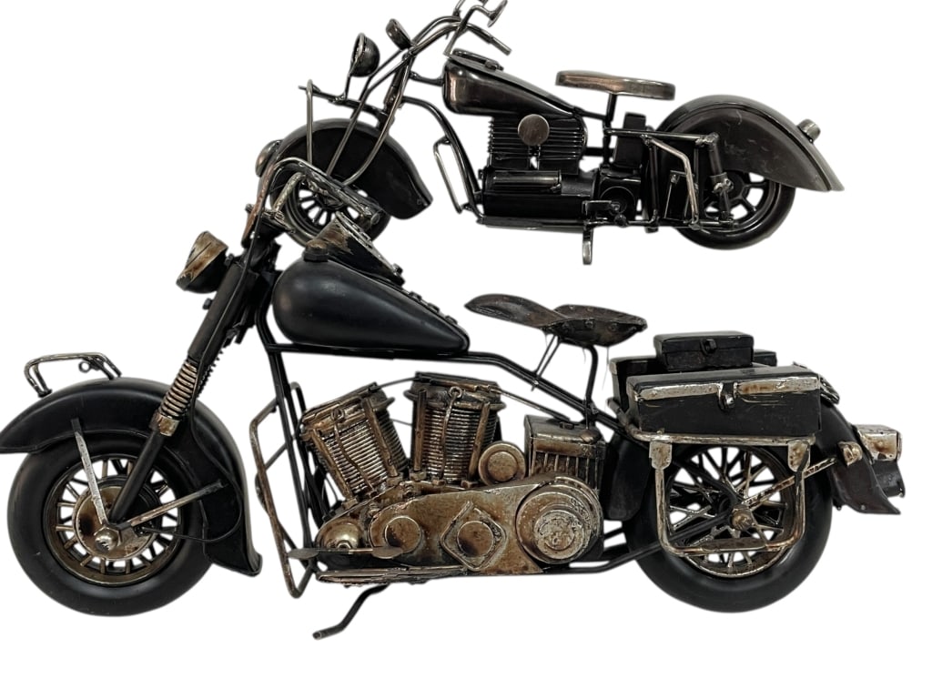 PAIR OF VINTAGE-STYLE METAL MOTORCYCLE SCULPTURES (1 of 5)