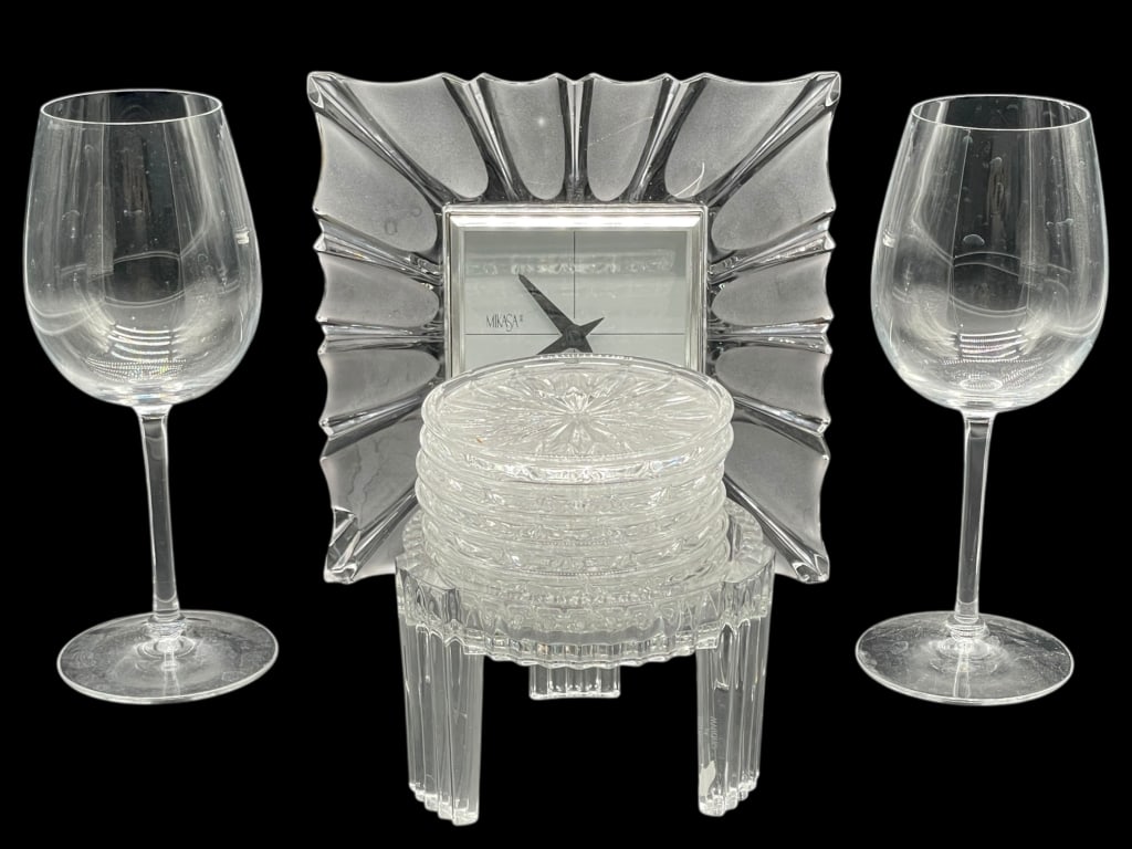 MIKASA CLOCK, COASTER SET, PAIR OF GLASSES (1 of 7)