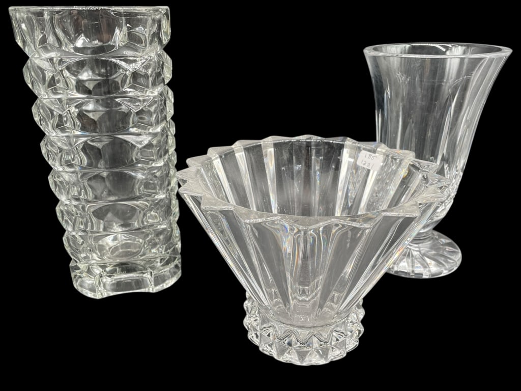 HEAVY CUT CRYSTAL VASES AND ORREFORS BOWL (1 of 3)