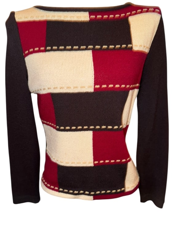 ST JOHN SPORT CHECKERED SWEATER BY MARIE GREY: ST JOHN SPORT CHECKERED SWEATER BY MARIE GREY -VERY GOOD PREOWNED CONDITION