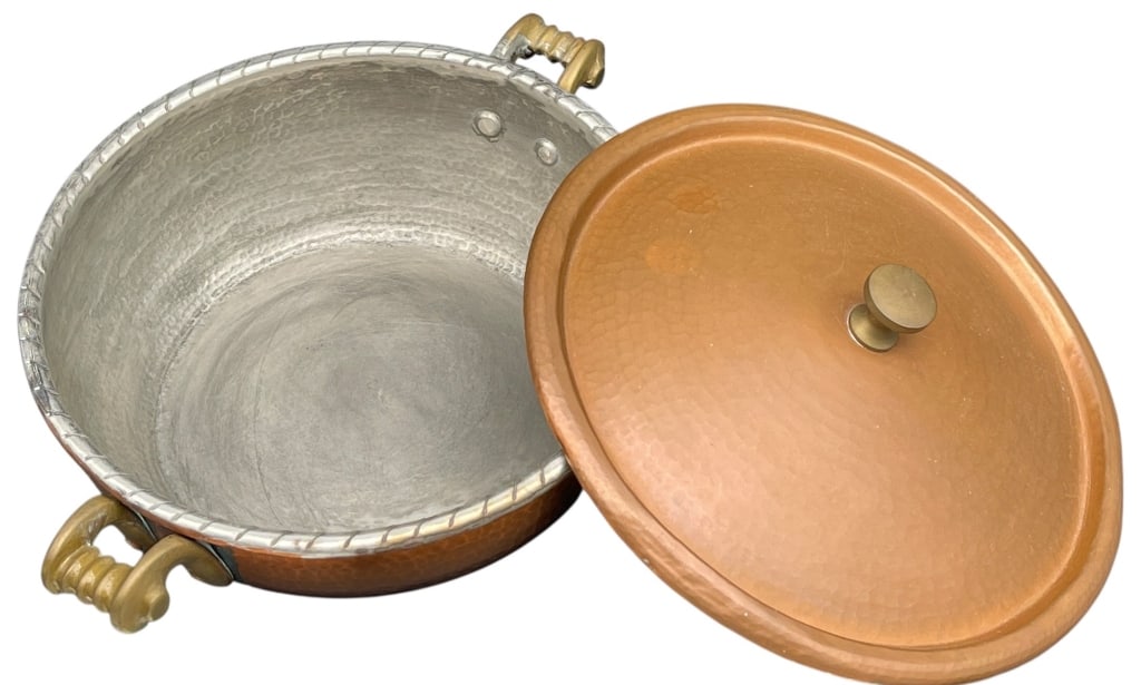 HAMMERED COPPER AND BRASS COVERED POT (1 of 2)