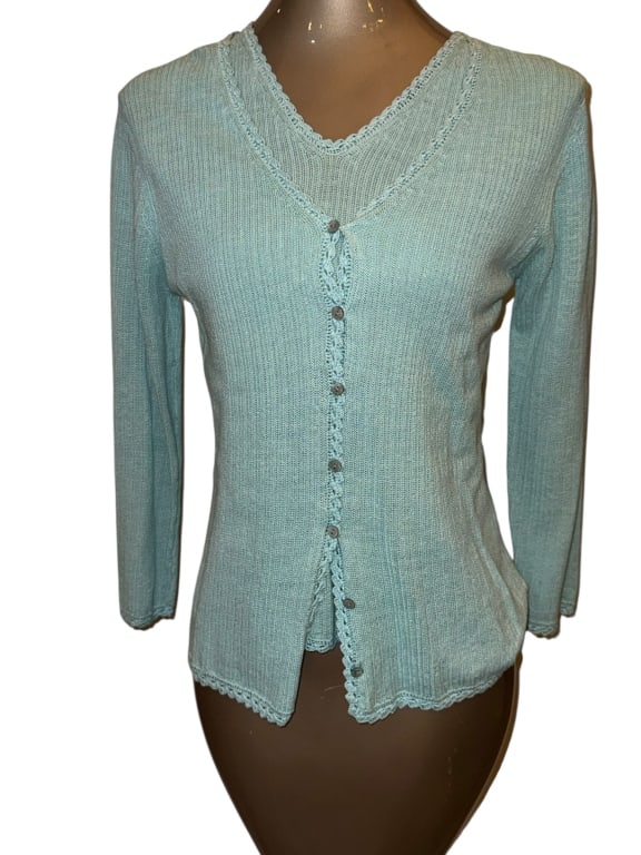 TOMMY BAHAMA LINEN/SILK TURQUOISE TWIN SET SZ S: TOMMY BAHAMA LINEN/SILK TURQUOISE TWIN SET SZ S -VERY GOOD PREOWNED CONDITION